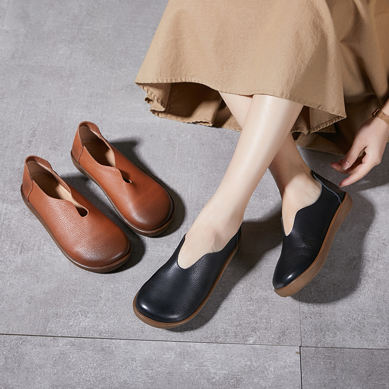Platinum Disi New Style Slip-on Women's Shoes Genuine Leather Round-toe Soft Bottom Soft Top Layer Cowhide Comfortable Pregnant Women's Mother Shoes
