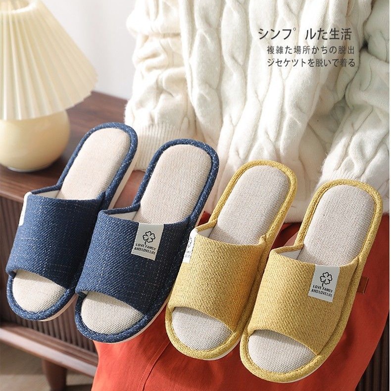 Linen Slippers Linen Home Soft Sole Casual Breathable Sweat-Absorbent Spring and Summer All Year Round Men's Cotton and Linen Slippers Non-Slip Indoor