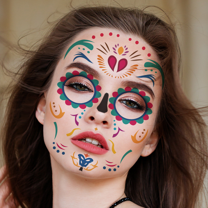 Picture of Cross-Border Waterproof and Sweat-Proof Day of the Dead Masquerade Funny Makeup Temporary Stickers Halloween Face Tattoo Stickers