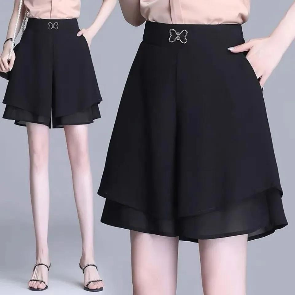 Picture of Chiffon Wide-leg Pants Women's 2023 New Summer High Waist Slimming Loose Five-point Pants Good to Wear Thin Pants with Flexible Waist
