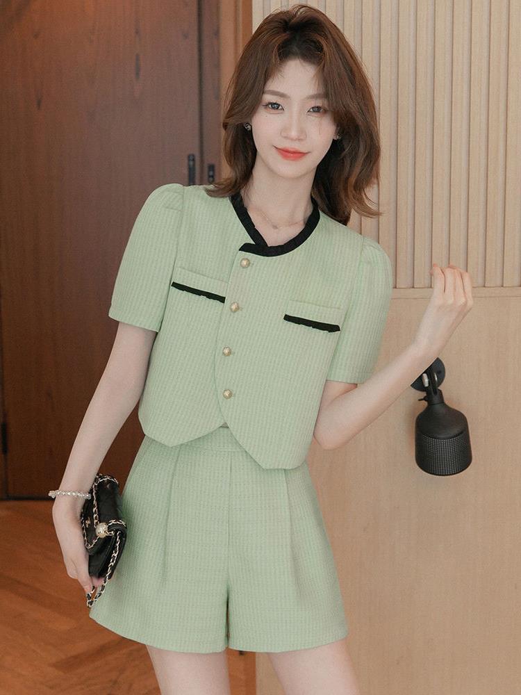 Tweed Style Top Shorts Women's 2025 Summer Shorts Set Temperament Slim Fresh Commuting Easiest for Match Two-Piece Set