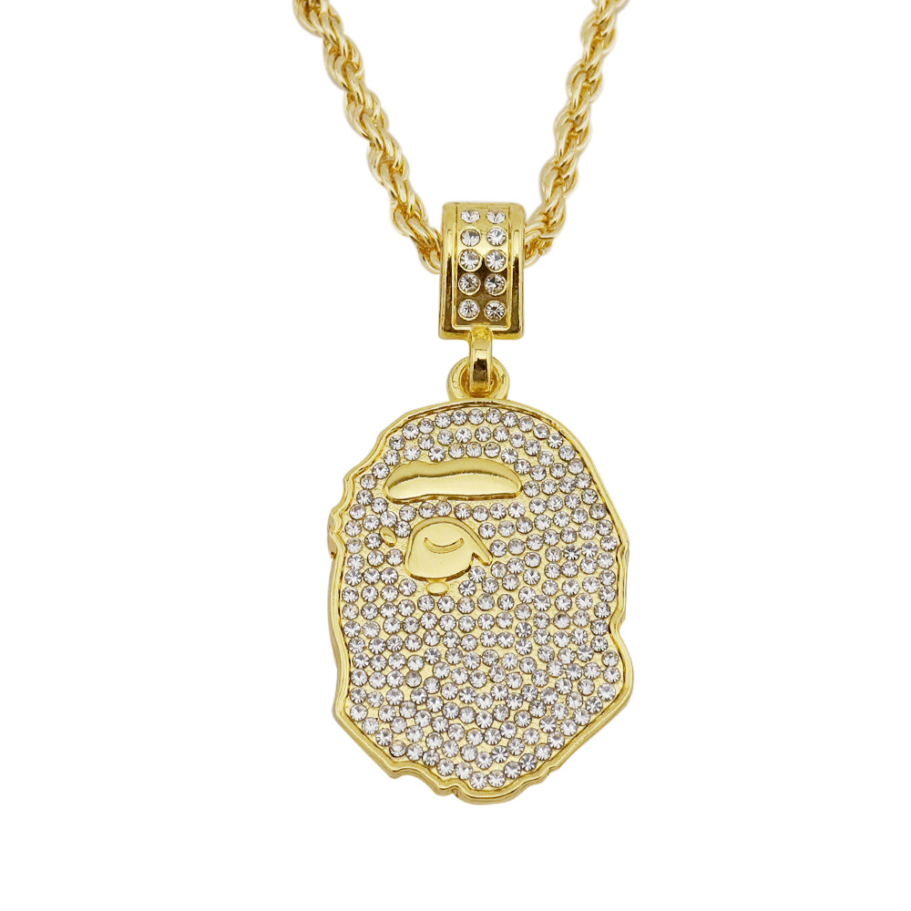 Picture of Cross-border hip-hop necklace chris Brown with diamond-encrusted ape head bape necklace hiphop men's and women's jewelry