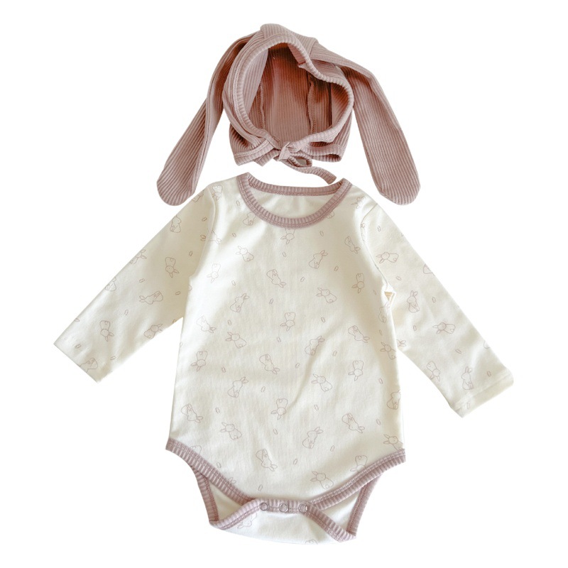 Ins Spring & Fall Pure Cotton Baby Cute Rabbit Long-Sleeved Triangle Harem Bag Fart Clothing Baby Concave Shape Outdoor Crawling Clothing