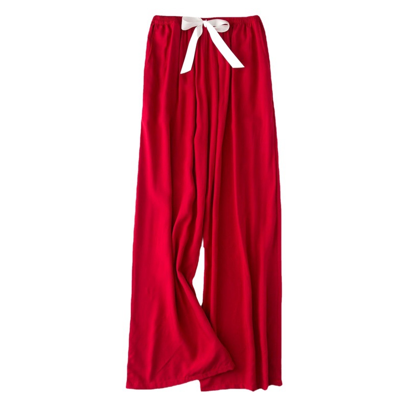 Cotton Silk Pajama Pants Women's Summer New Solid Color High Waist Candy Wide Leg Pants Thin Pocket Exterior Pants