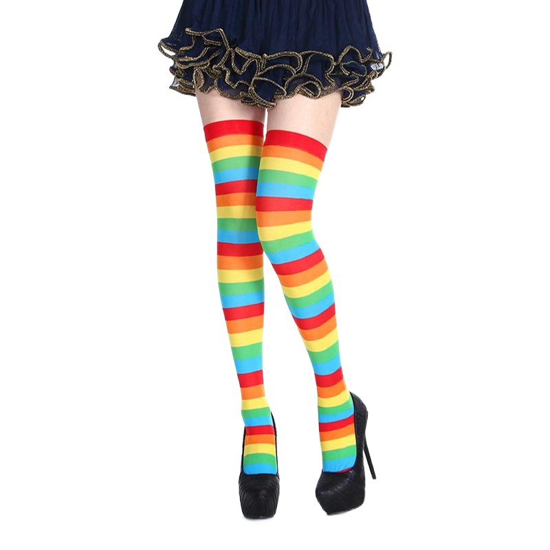 Cross Border Striped Socks Halloween Christmas Party Costumes Props Silk Stockings Striped Over-the-Knee Stockings Colorful Socks