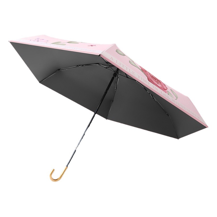 50% Fold Small Gold Hook Black Rubber Sunscreen Mini Sunshade Umbrella Small Portable Sunny Umbrella Wholesale Advertising Sun Umbrella Folding