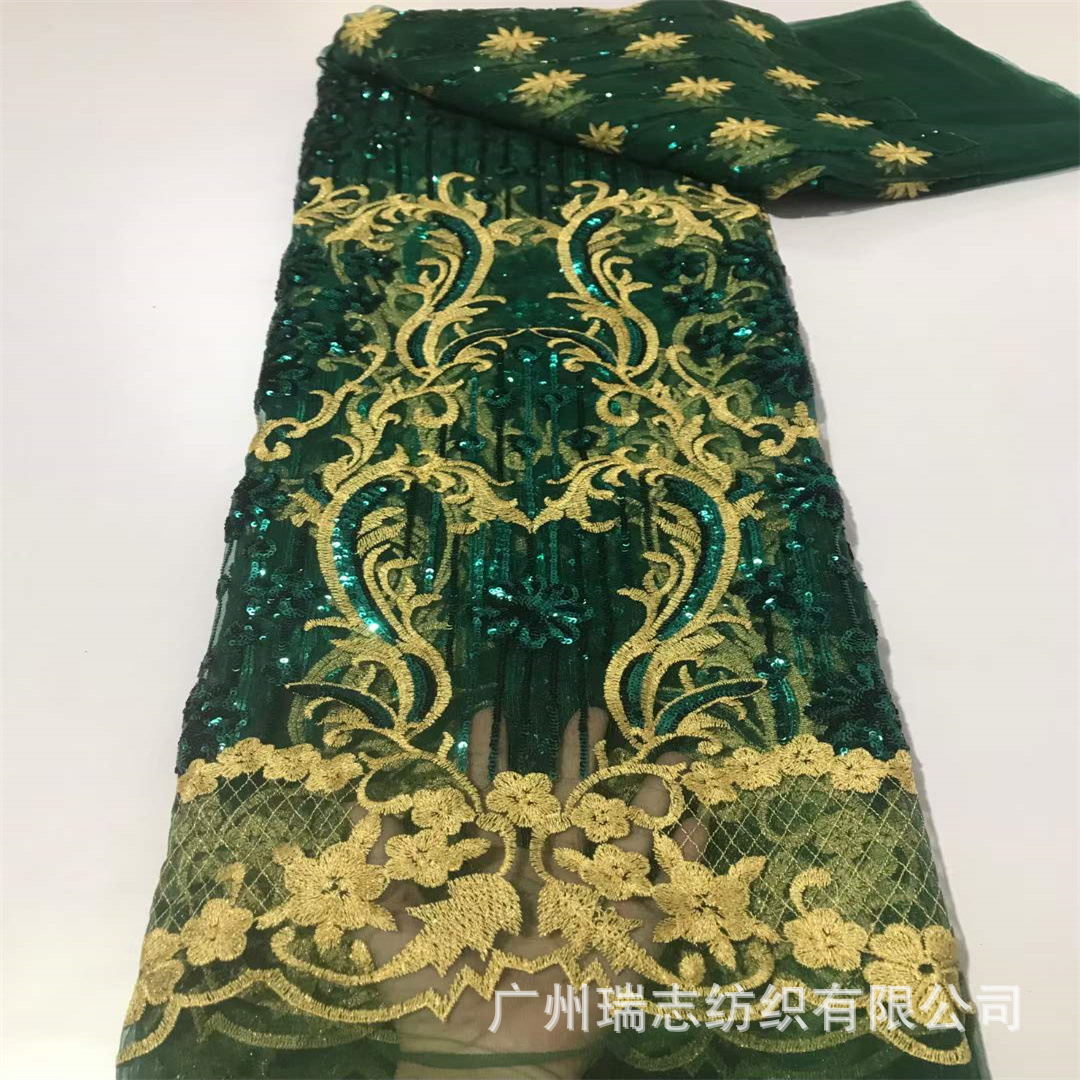 Picture of European and American Composite Sequin Embroidered Lace Fabric Wedding Dress Hanfu African Lace Embroidered Cloth sequins Lace