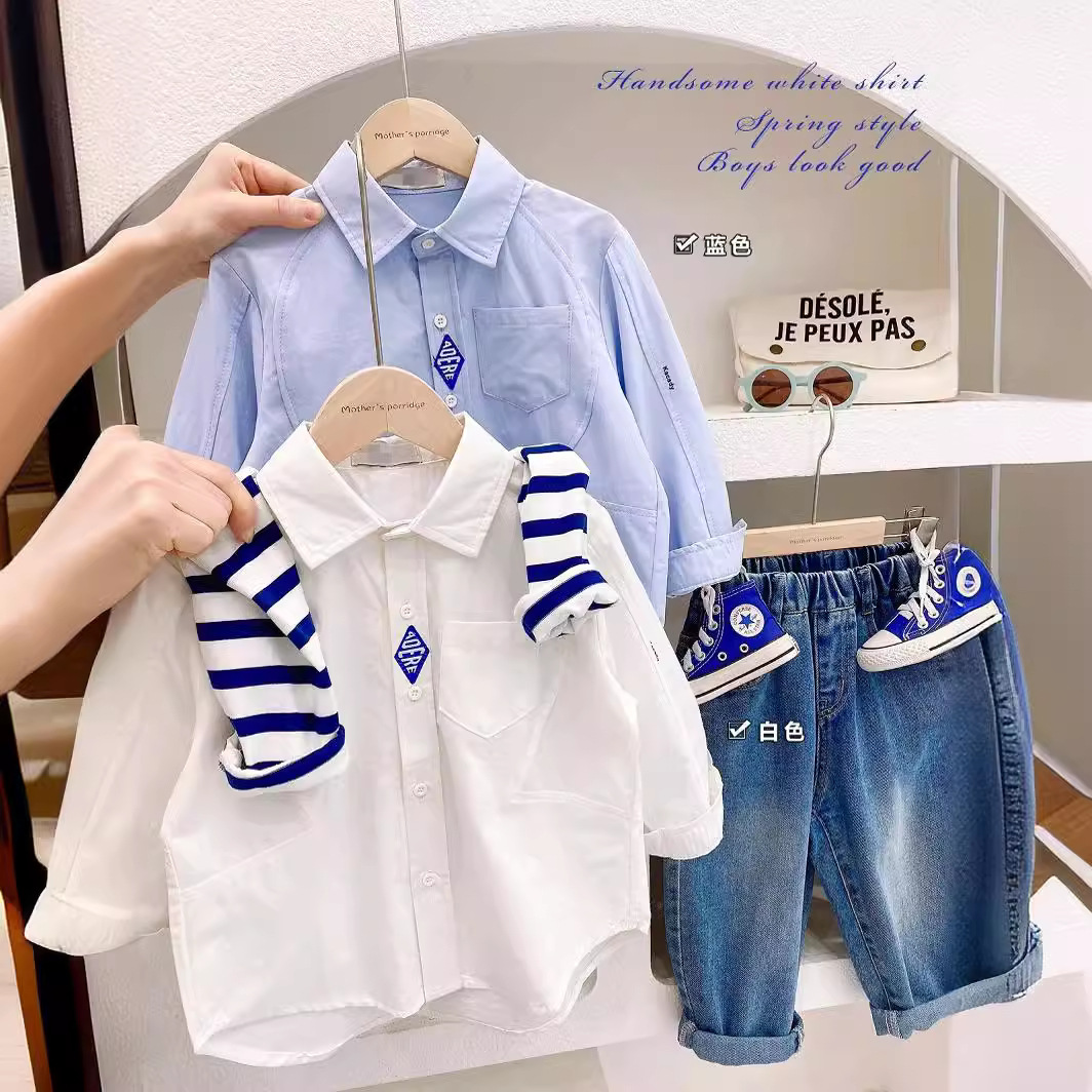 Picture of Boys' Shirt Spring and Autumn Handsome Children's Long-sleeved Shirt Baby's Spring 2023 New Style Fried Street Thin Children's Top