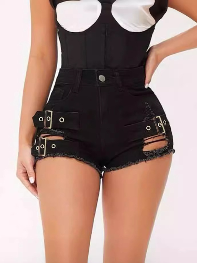 9047# cross-border Europe and the United States new high waist sexy hole stretch plus size casual pants denim shorts jeans
