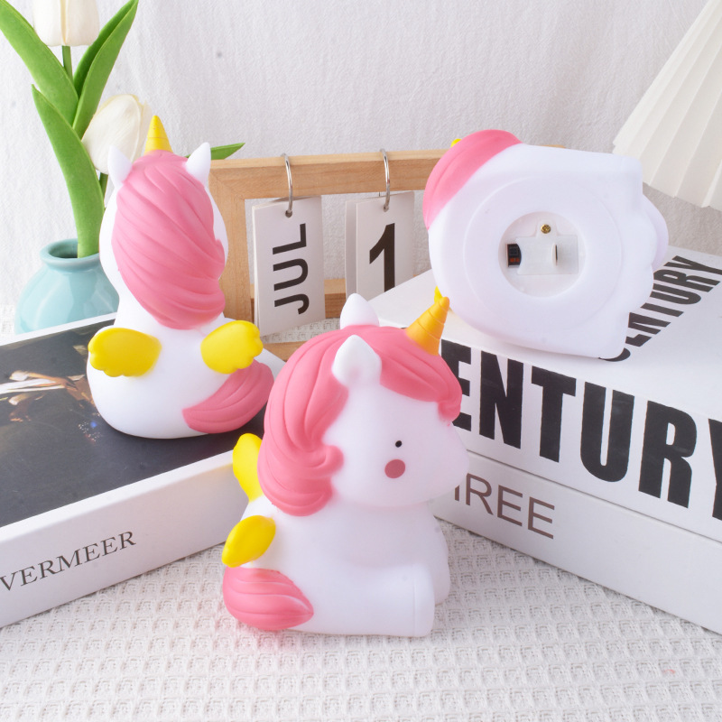 Creative cartoon unicorn manufacturer wholesale hot sale enamel night light gift street stall ferrule ring glowing toy