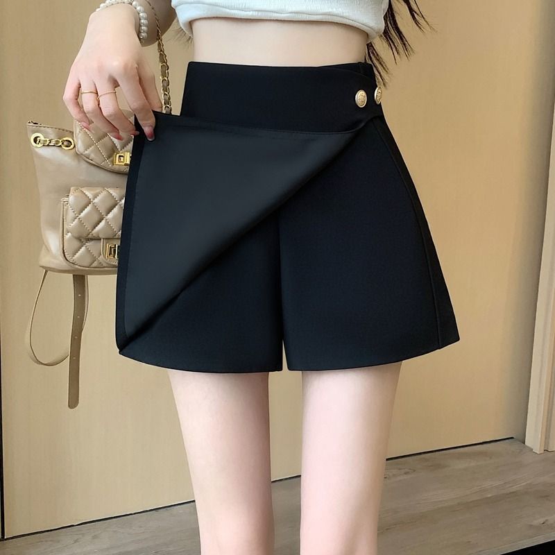 Irregular Wide-leg Suit Shorts Women's 2024 Summer New High Waist Slimming All-match Fashion A- shaped Pants Skirt