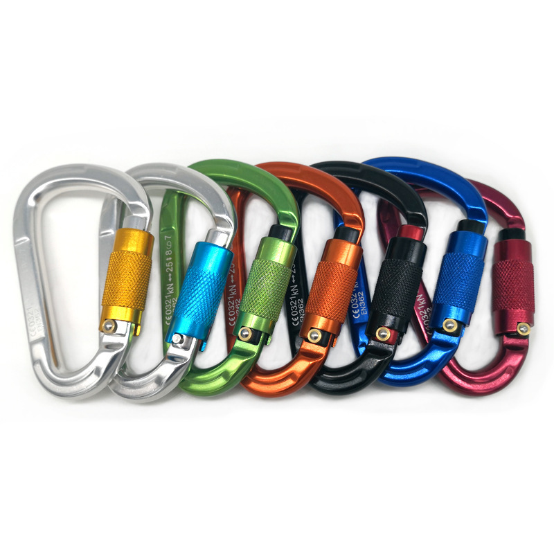 Picture of Aluminum magnesium alloy pear-shaped automatic main lock 25KN rock climbing mountaineering buckle automatic main lock D-shaped aviation aluminum alloy mountaineering