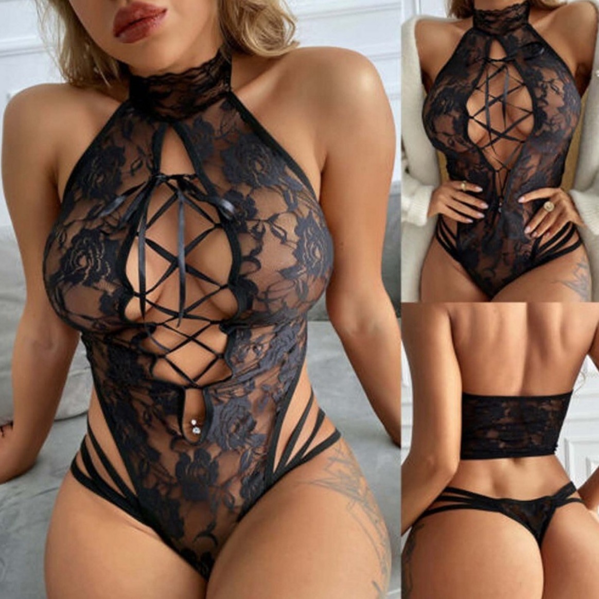 European and American Hot Selling Cat Women's Plus Size Women's Halter Straps Rose Nightgown Sexy Underwear Factory Direct Sales Wholesale