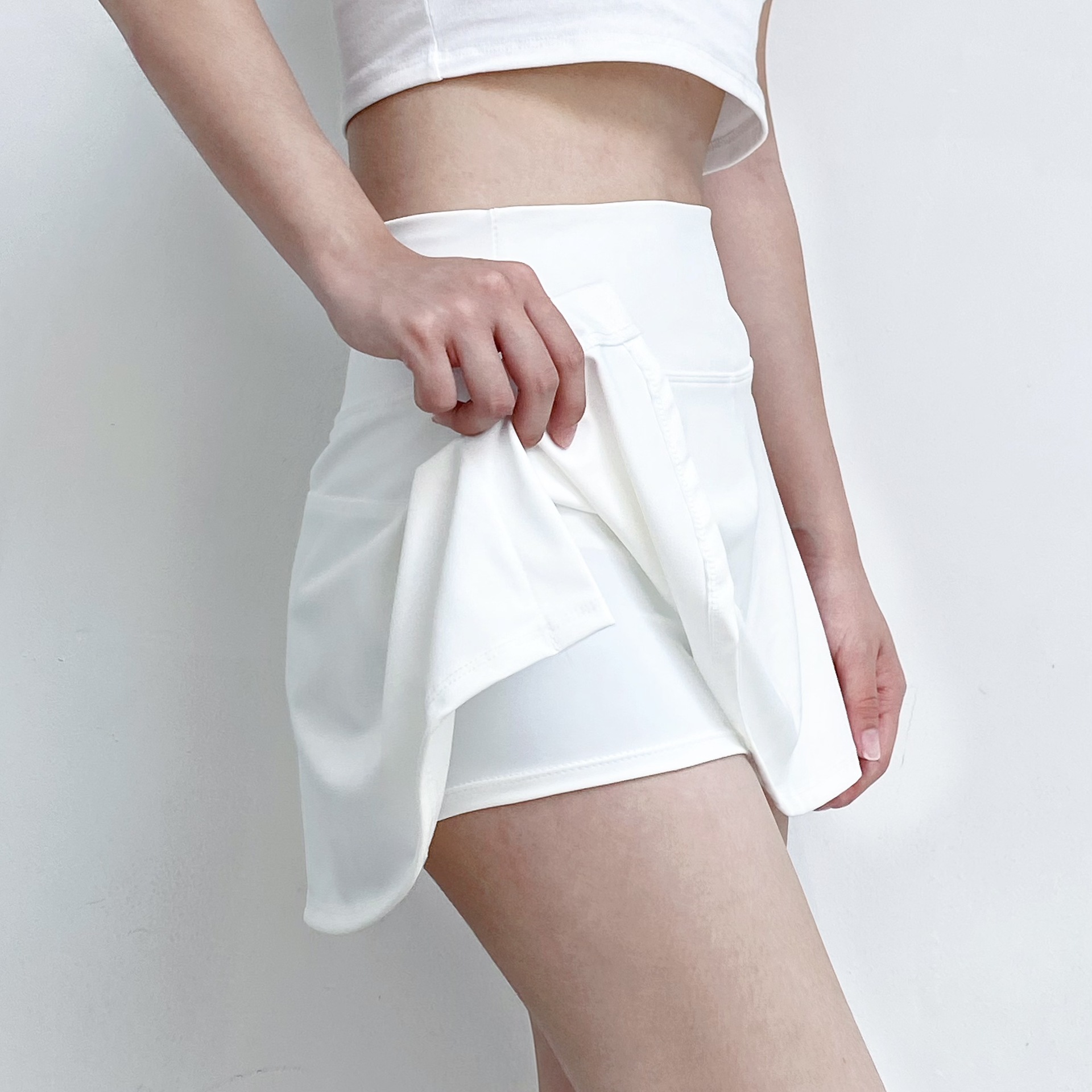 Self-set Factory Spot Sports Skirt with Base Women's Elastic High Waist Skirt Double Split Slimming Culottes