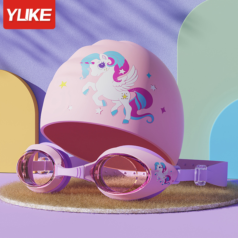 Picture of Children's Goggles Waterproof Anti-Fog HD Boys and Girls Cartoon Professional Swimming Glasses Diving Goggles Swimming Cap suit