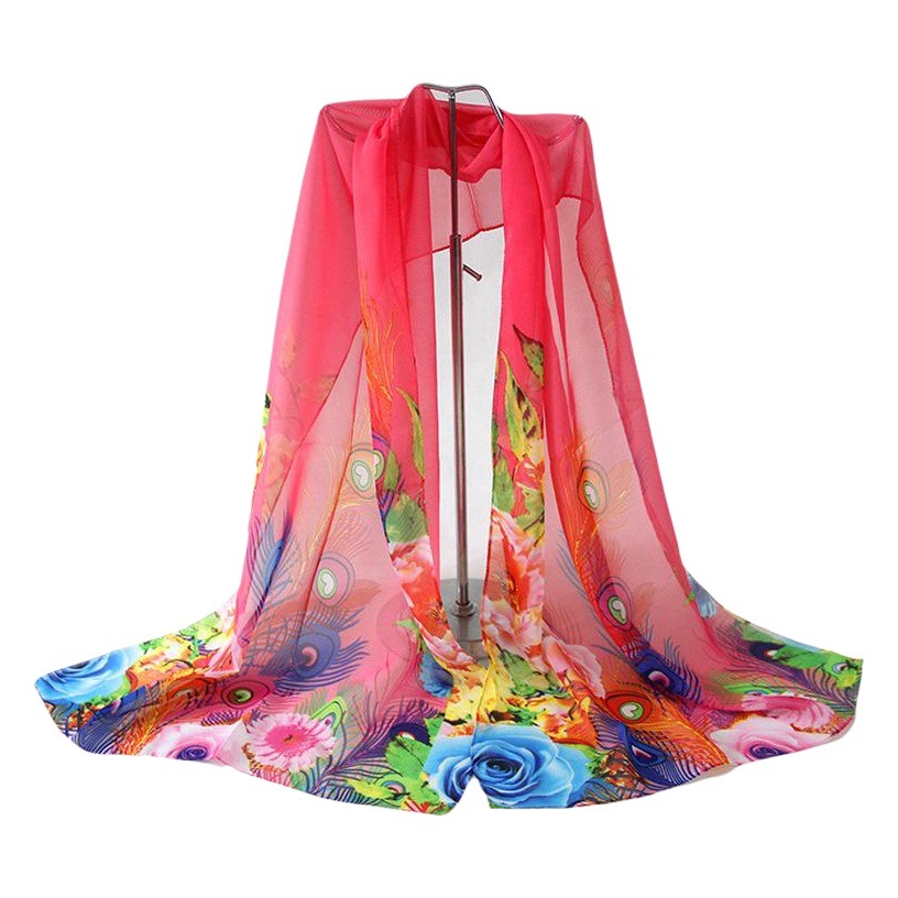 Popular Korean version of spring and autumn chiffon scarf Peacock sunscreen long scarf air conditioning shawl women