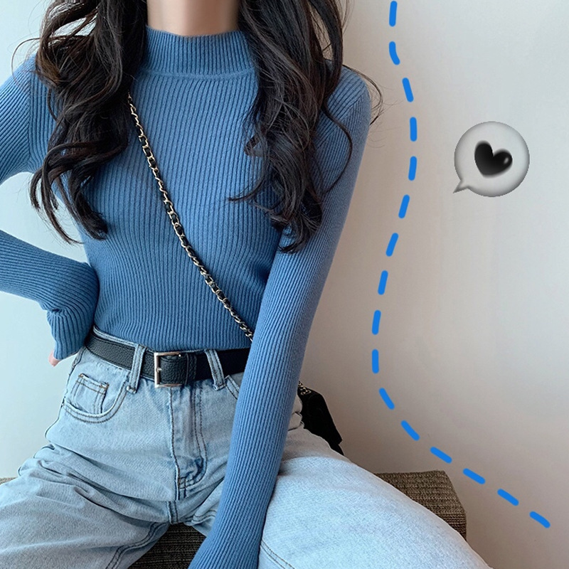Picture of Sweater women's 2022 new autumn and winter long sleeve inner Slim Korean base shirt half high collar pullover sweater wholesale