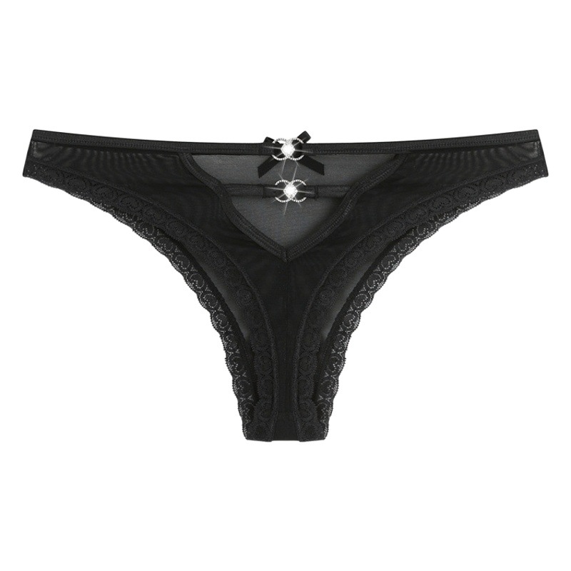 New Deep V Diamond Love Flower Sexy Women's Underwear Transparent Low Waist Bow Briefs Women's Trousers