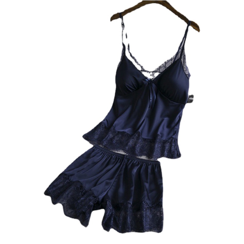 Cross-border European and American foreign trade fun new elastic sanding lace set nightgown with chest pad