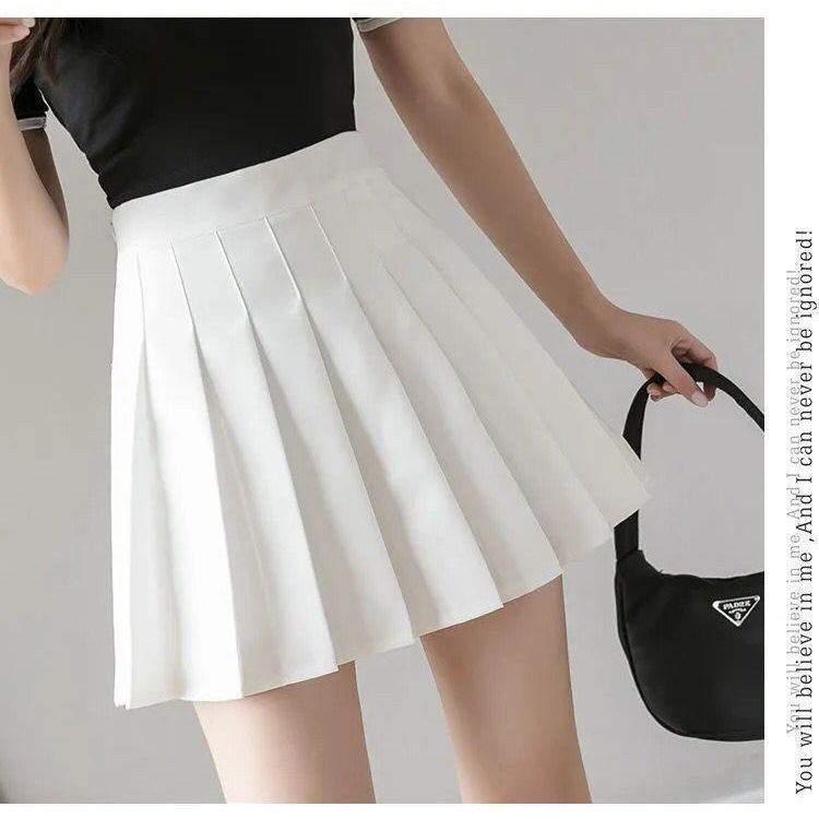 Pleated Skirt Women's 2024 Spring and Autumn High Waist A- Line Slimming Short Skirt College Style Anti-walking Half-length Skirt