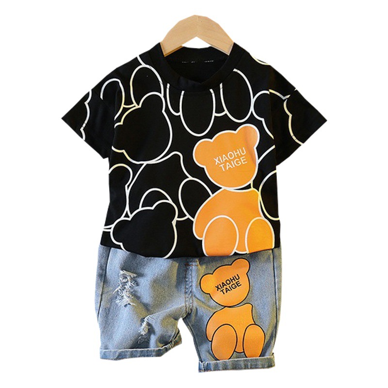 2023 New Summer Children's suit Boy's Crewneck T-shirt suit Korean Children's Wear Female Baby Short-sleeved Two-piece Set