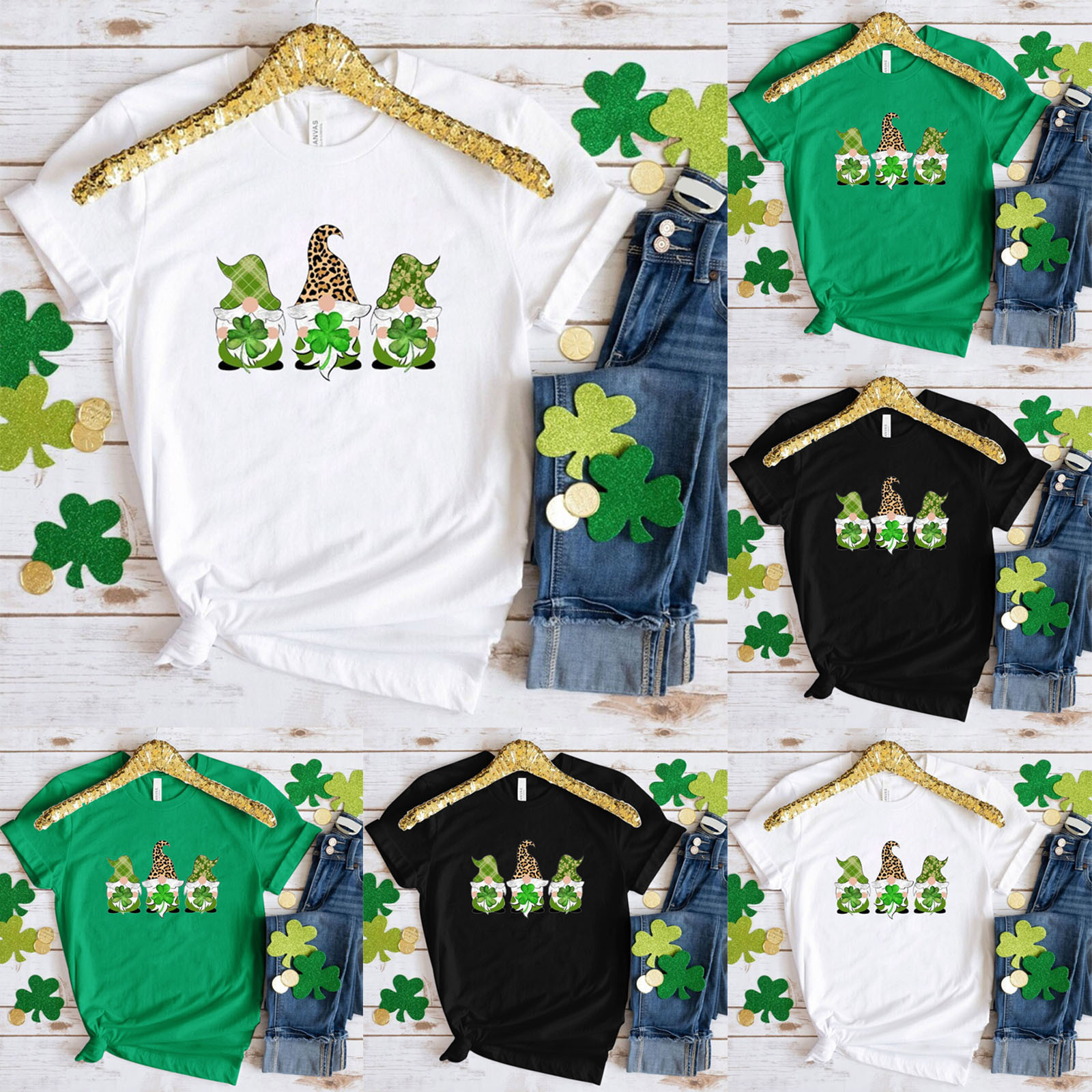 Amazon wish cross-border European and American St. Patrick's Day pattern crew neck short sleeve t-shirt women's top AliExpress