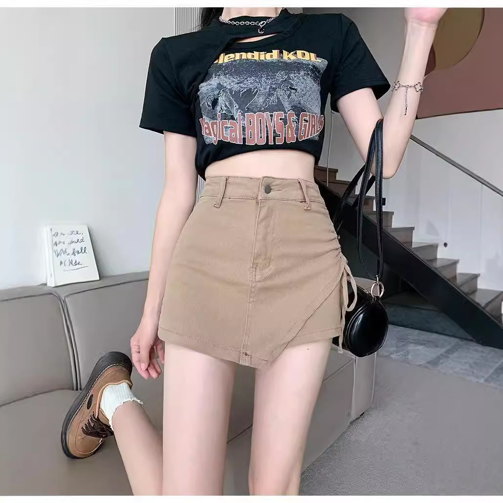 Cross-border Tape Denim Skirt Women's Summer New High Waist Slimming Design Anti-glare A- line Half Hip Skirt Ins
