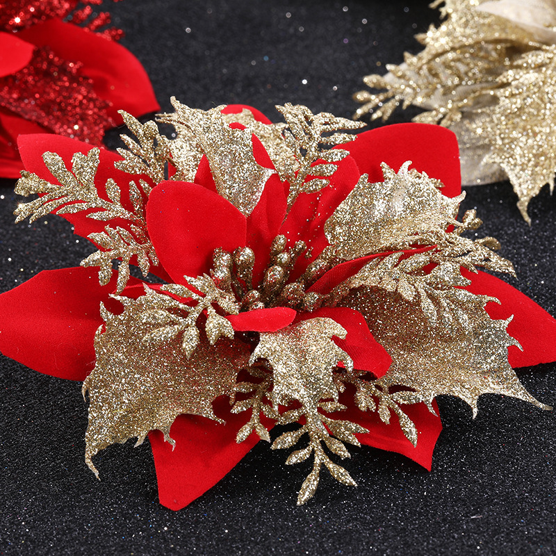 Picture of Christmas Decoration Flower Red Artificial Flower Christmas Wreath Accessories Holiday Christmas Tree Decoration Gold Pink Christmas Flower