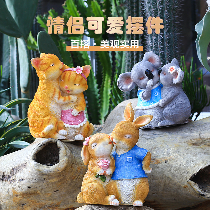 Picture of Garden Cartoon Couple Rabbit Koala Ornaments Outdoor Garden Courtyard Villa Farm Landscape Decoration Crafts