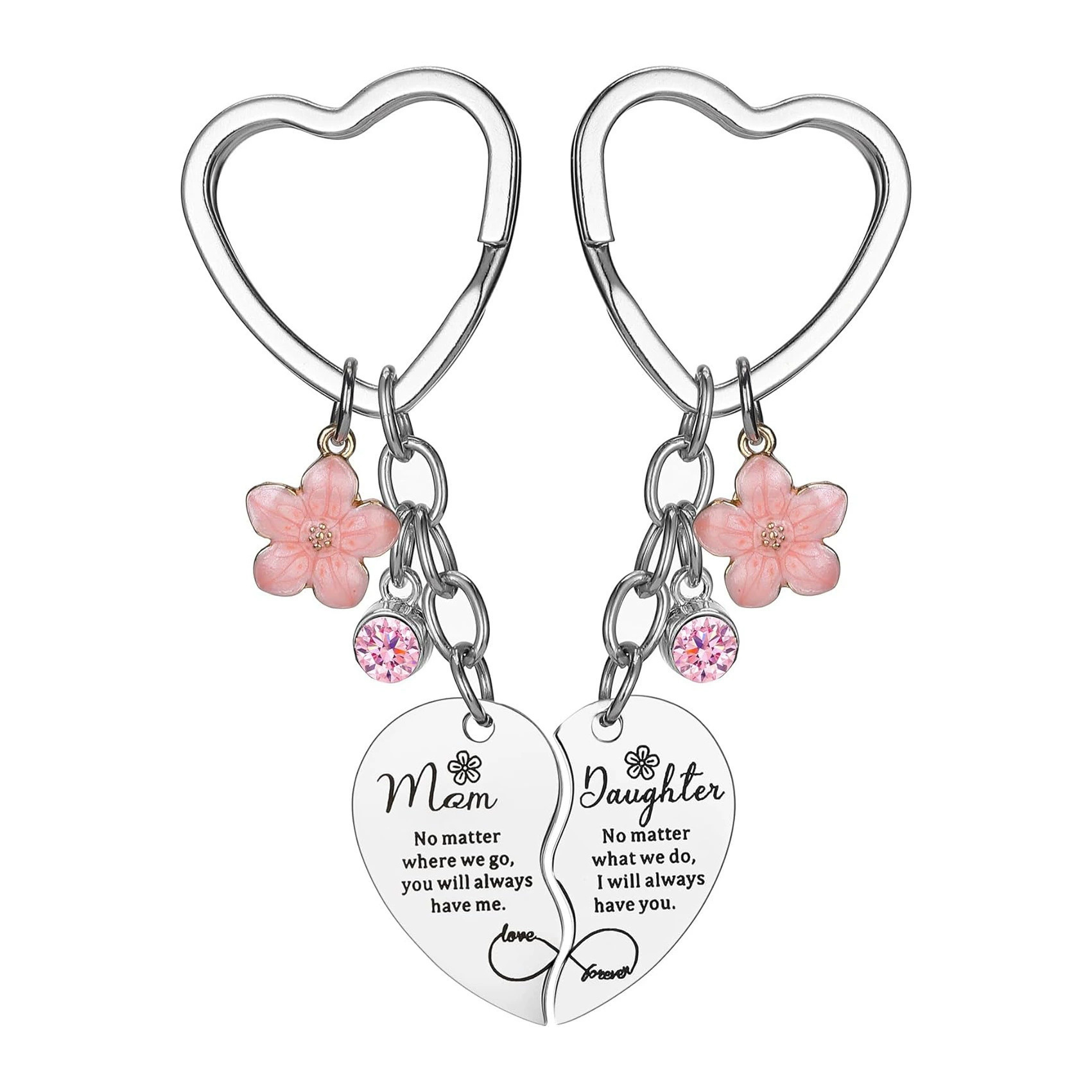 Picture of Mother's Day Love Keychain New SHORT BEST FRI Pendant Stainless Steel Spelling Heart Couple Necklace Gift