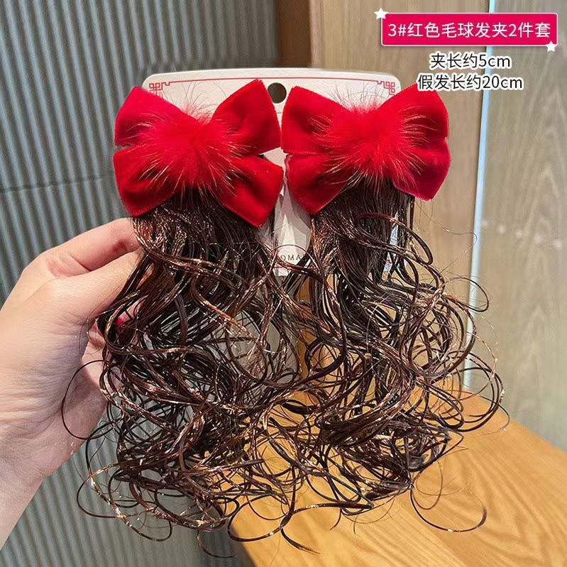 Picture of Children's Hairpin Headdress Little Girl Head Flower Cute Wig Braid Performance Bow Hairpin New Year's Eve Hair Accessories