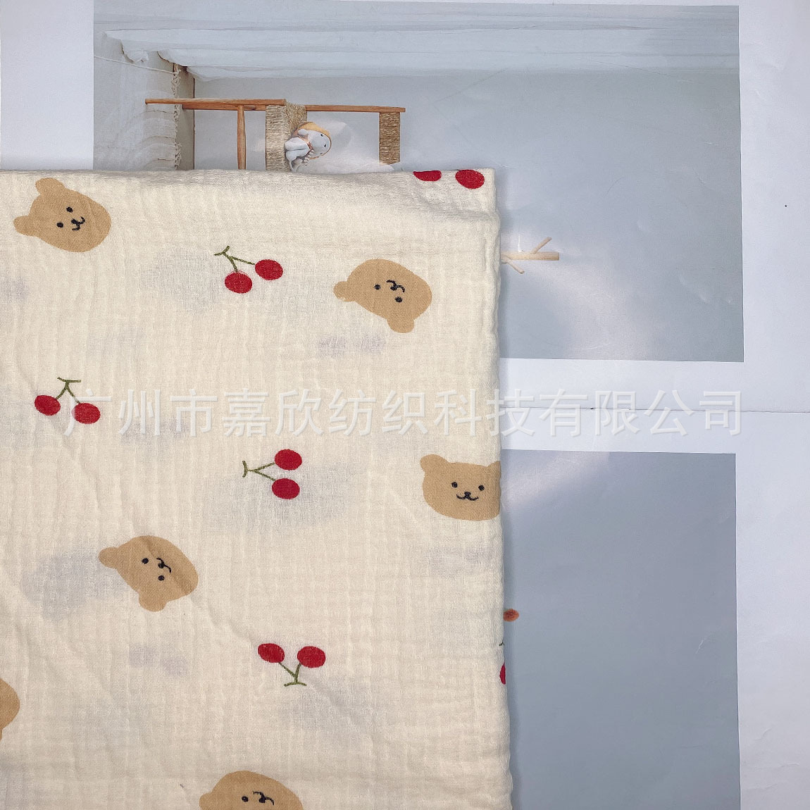 Double-layer gauze pure cotton fabric printed cartoon bear baby clothing pajamas blanket fabric
