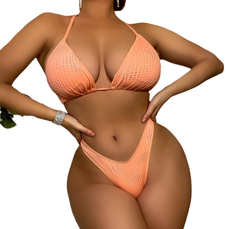 Picture of Europe and the United States hot selling hanging neck geometric hot silver solid color sexy bikini 2419