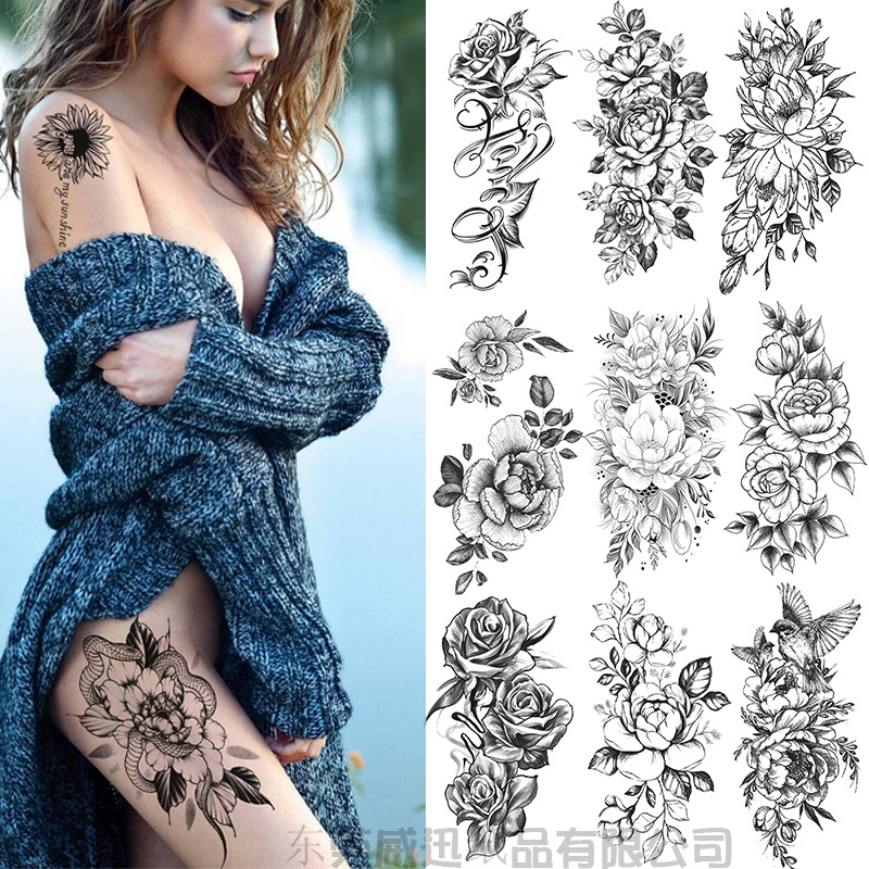 Cross-Border Direct Supply Small Full Arm Tattoo Stickers Flower Letters Plain Tattoo Stickers Ready-Made Stickers Tattoo