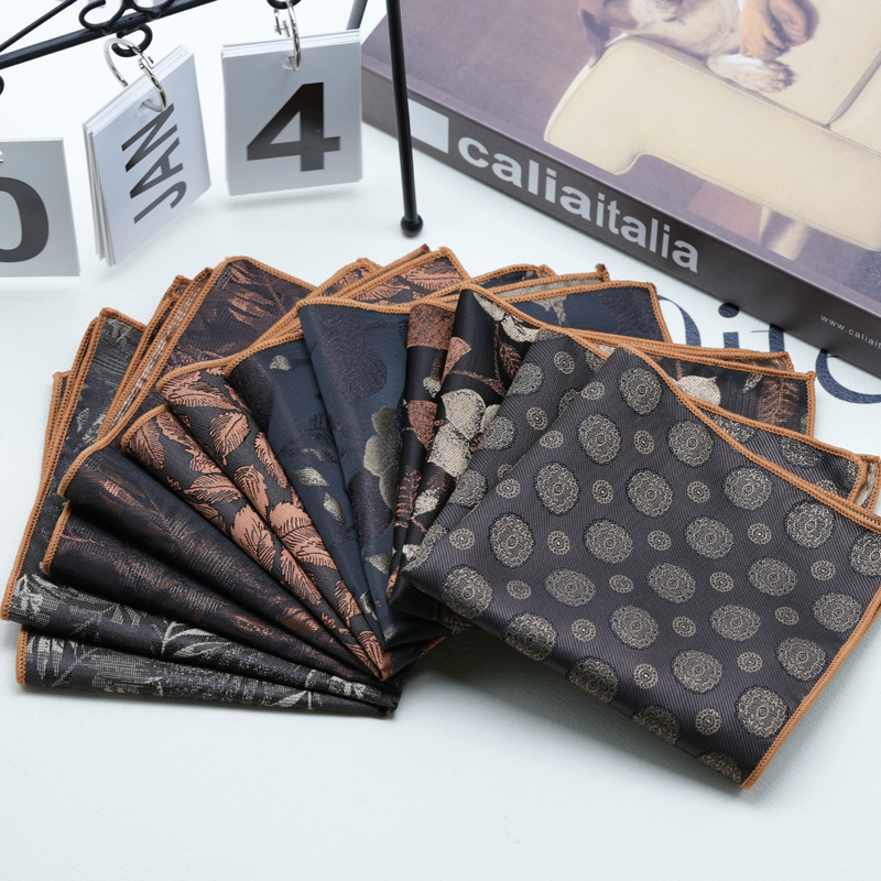 Men's Yan-hui Dress Suit Pocket Scarf Gentleman Retro British Simple Pattern Business Brown Brown