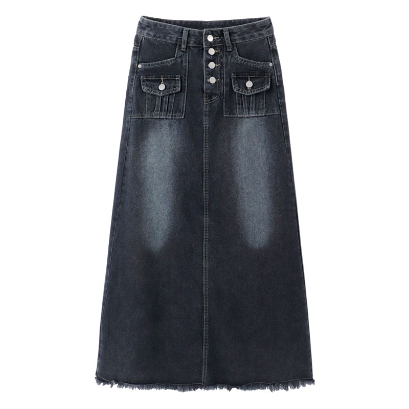 High Waist Denim Skirt Women's Autumn and Winter plus size chubby girl Slimming Retro Design Niche A- Line Mid-Length Skirt