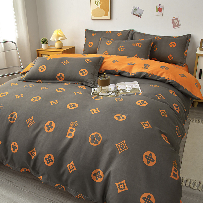 Picture of Small fresh sanding quilt cover four-piece water-washed cotton bed sheet quilt cover simple student dormitory single three-piece wholesale