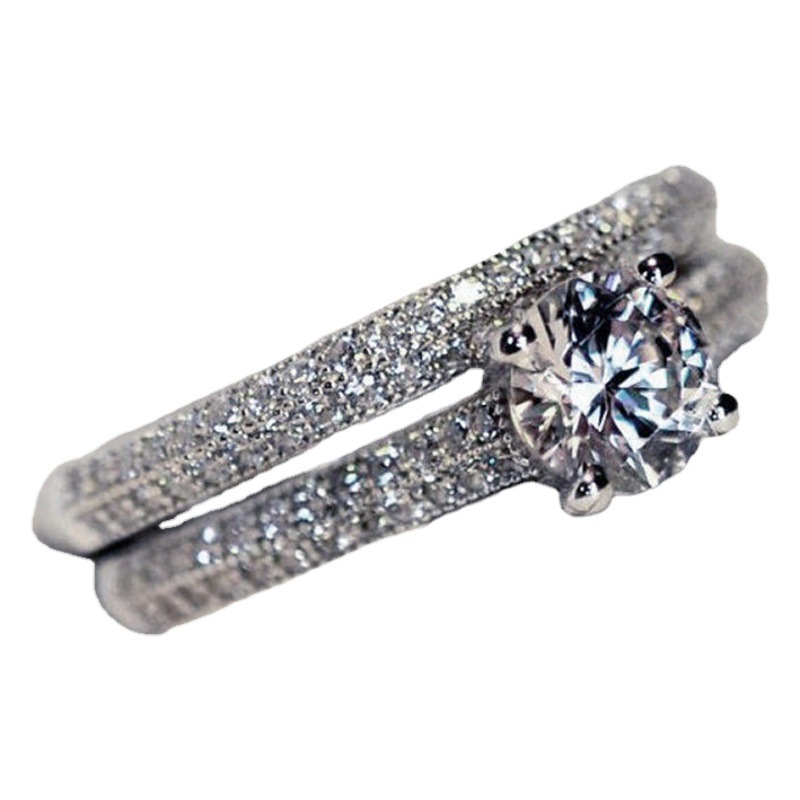 Zhenrong AliExpress Hot Sale Micro Set Ring Imitation Zircon Proposal Ring European and American Fashion Engagement Banquet Ring