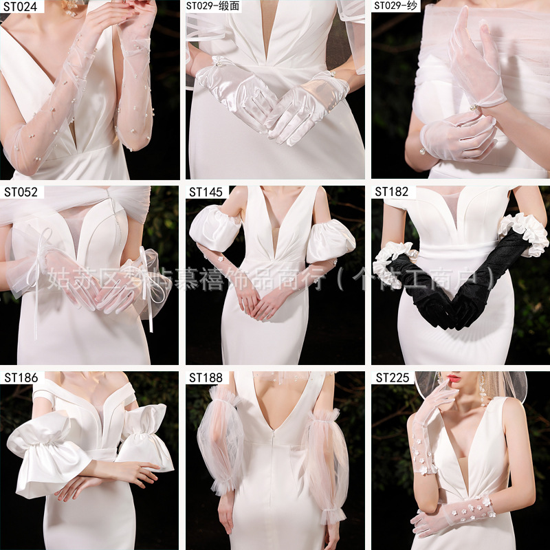 Bridal Gloves Original French Elegant Retro Satin Lace Hand Sleeve Long Wedding Dress Accessories Beautiful Atmosphere