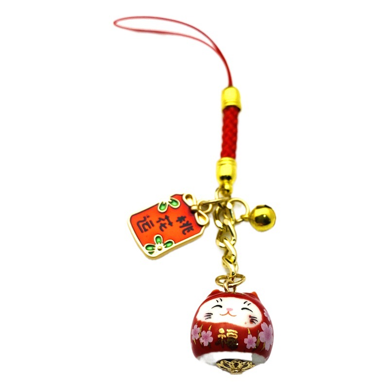 Chinese style text blessing ceramic beads lucky cat hardware pendant mobile phone lanyard bag pendant airpod small pendant