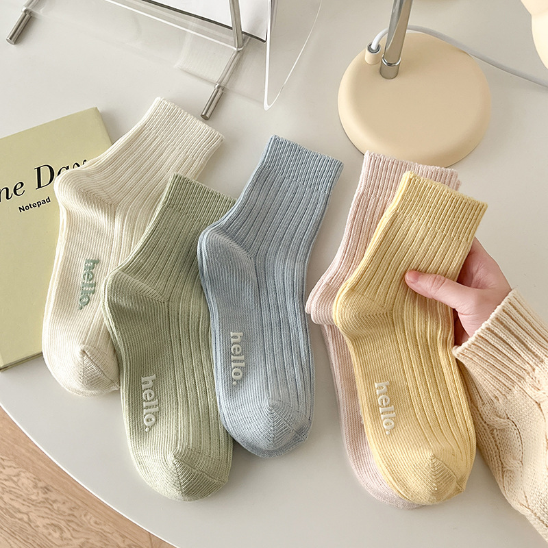 Solid Color Socks Children Spring and Autumn Short Tube ins Trendy Korean Japanese Style Thick Line White Sports Letters Spring and Autumn Mid-Autumn Socks