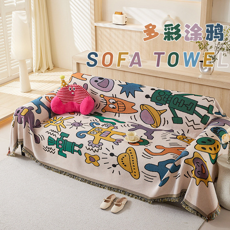 Cartoon sofa cover towel sofa towel graffiti foreign trade cross-border all-inclusive four seasons universal non-slip thickened sofa cover blanket