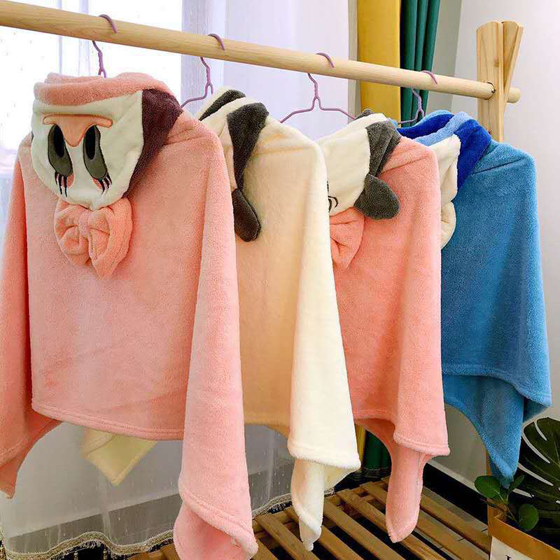 Coral Fleece Cloak Bath Towel Cartoon Cute Thickened Soft Absorbent Warm Household Children's Bathrobe Hooded Bath Towel