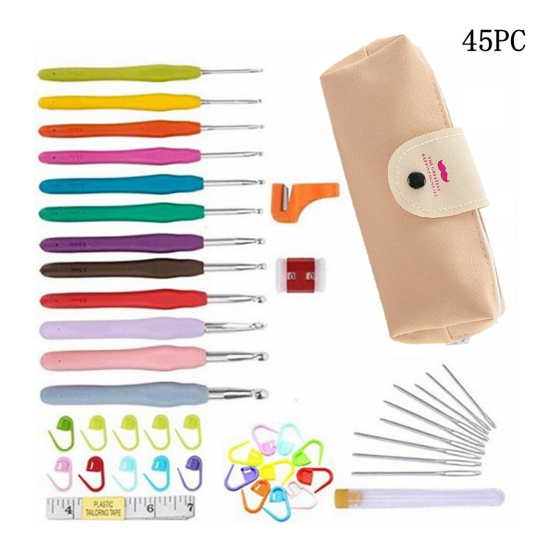 Picture of Cross-border wholesale full set of handmade crochet wool knitting tools hook knitting bag rainbow TPR soft handle crochet suit
