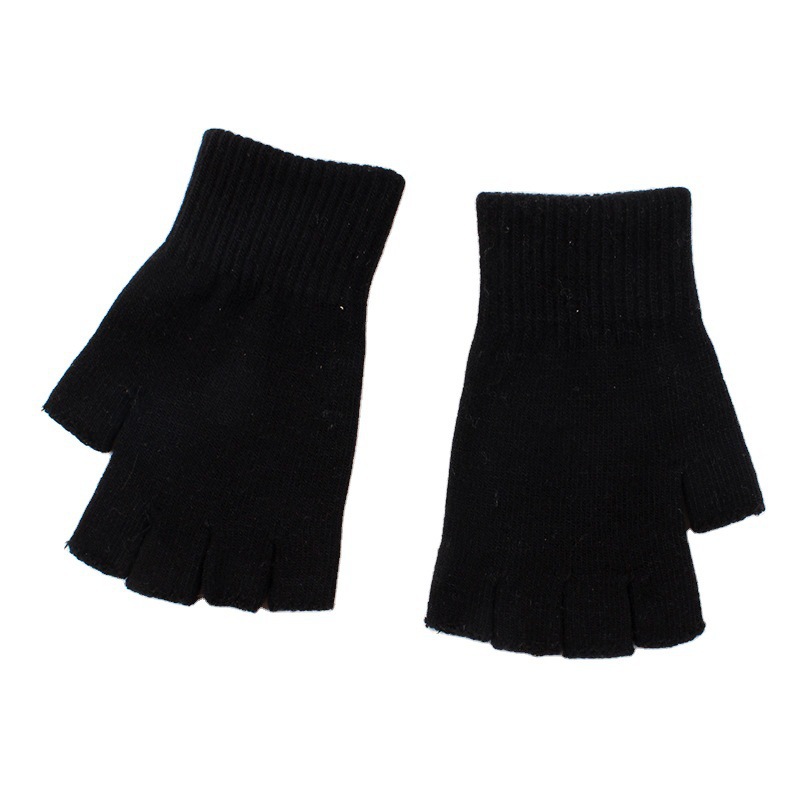 Picture of Black half finger finger elastic stretch acrylic knitted winter gloves for mobile phone