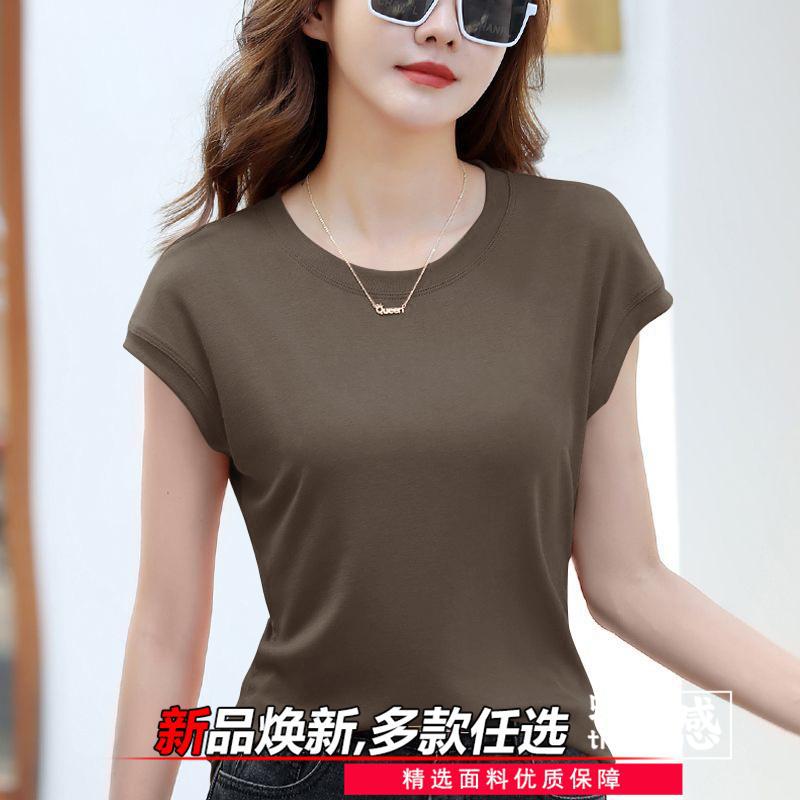 2025 New Style Threaded Short-Sleeved T-Shirt for Women Summer Loose Round Neck Slimming Look Small Flying Sleeves Fashionable Women's Simple Tops