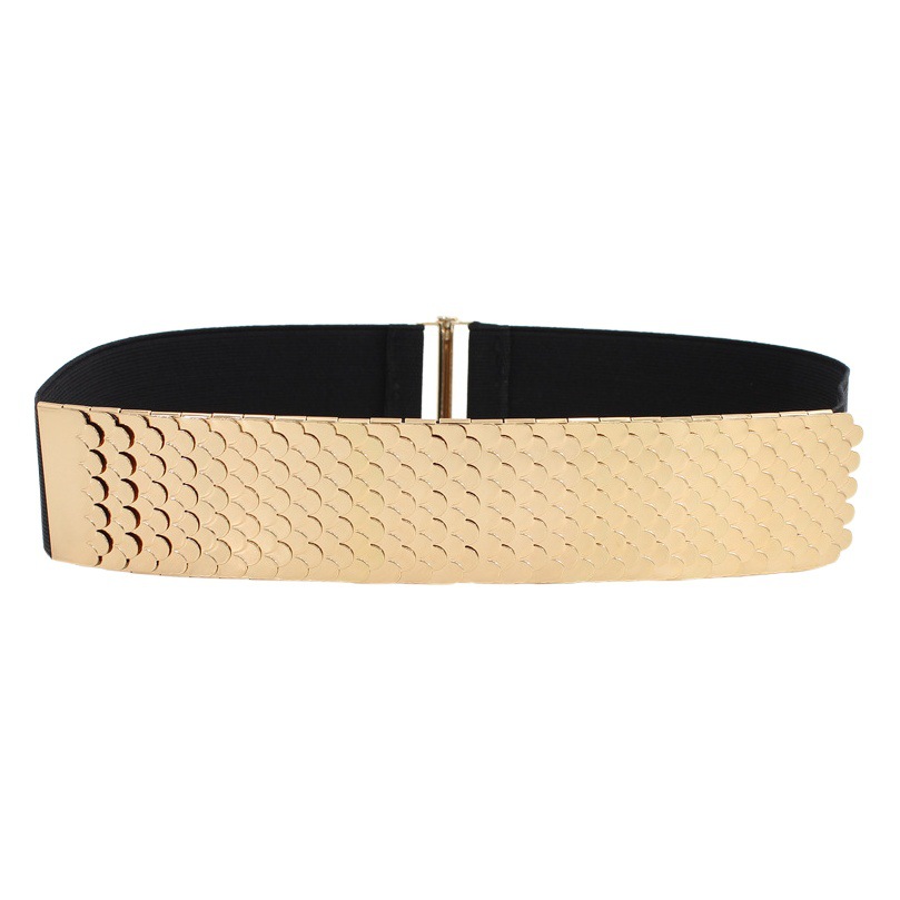Decorative Belt Women's Metallic Elastic Waist Seal Fashionable Fish Scale Pattern Stretch Wide Belt Dress All-Match Dress