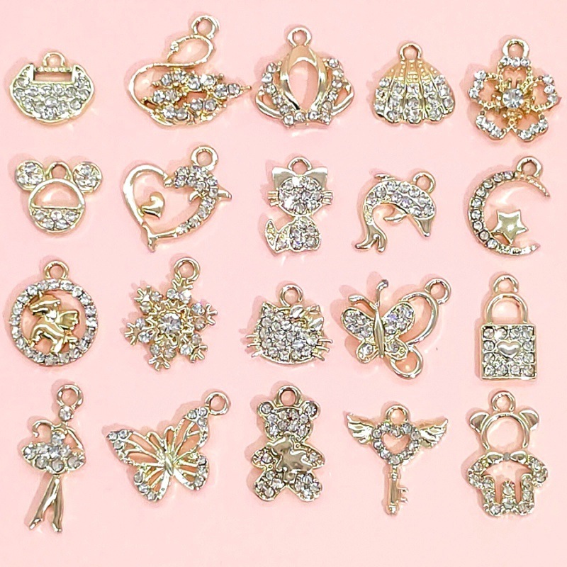 14K gold-wrapped diamond pendant DIY jewelry accessories bracelet necklace beaded accessories cartoon alloy point diamond pendant