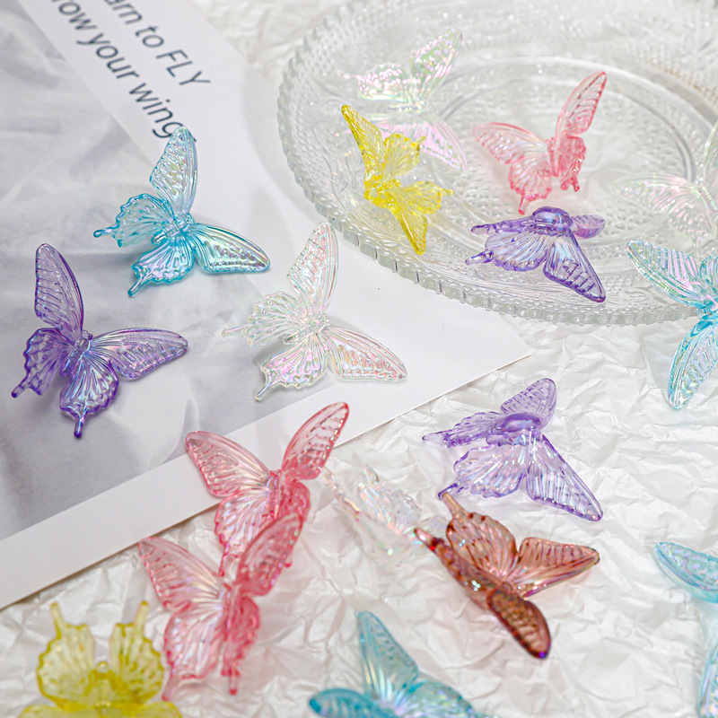 Glass Morpho Butterfly Flower Bouquet Butterfly Accessories Colorful High-End Flower Wrapping Material Flower Shop Acrylic Decoration Batch