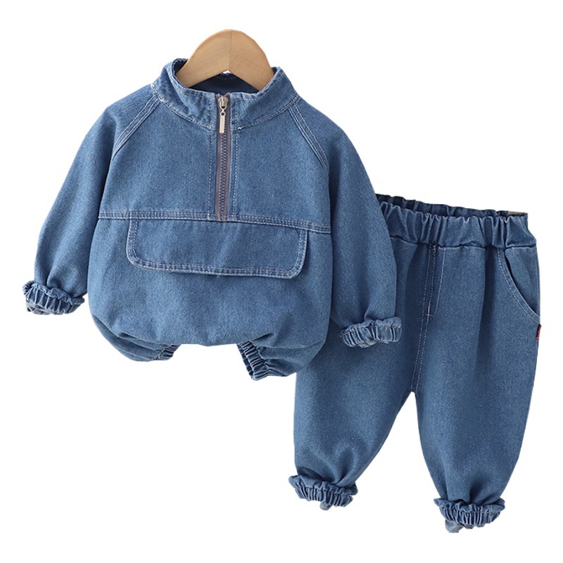 Real shot boys Denim long sleeve autumn 2023 new handsome loose collar children spring and autumn suit boys